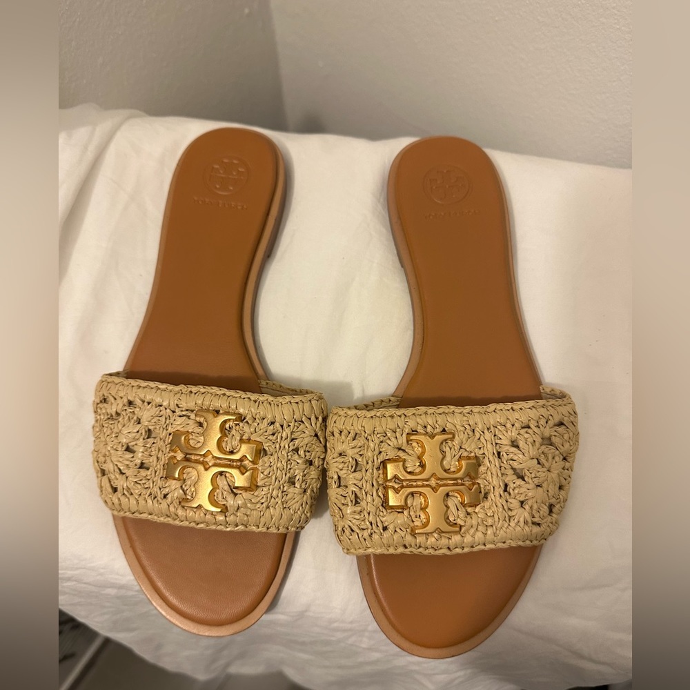 Authentic Tory Burch Everly Slide Crochet Raffia size 8
